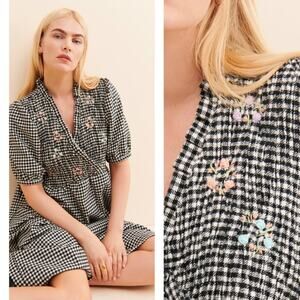 TACH Clothing Anthropologie White & Black Plaid Flannel Midi Dress sz L